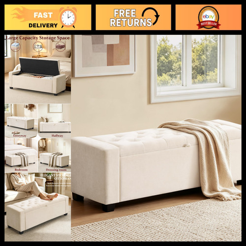 Linen beige tufted storage - tufted,