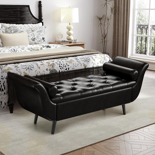 Faux leather storage bench - faux,